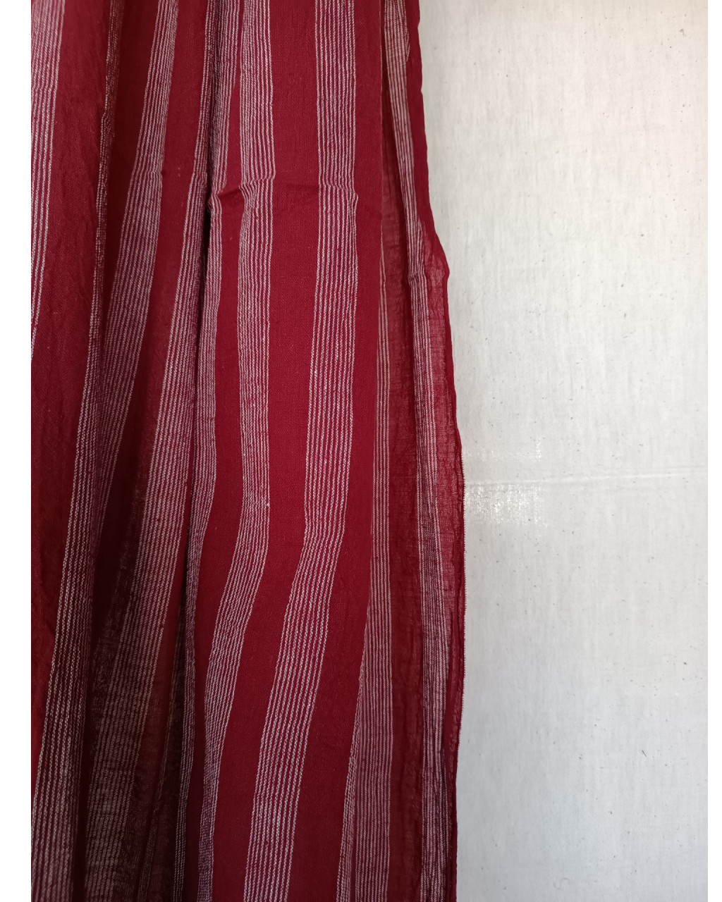 (841) Organic kala cotton Azo-free dyed Kutchy yardage from Kutch - Maroon, off white, horizontal stripes