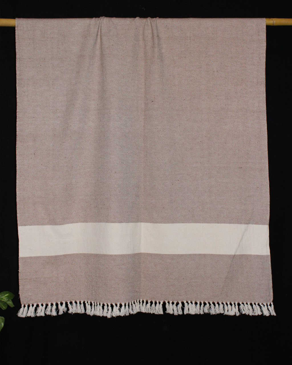 Brown and White Block Twill Handwoven Beach and Bath Pure Cotton Towel