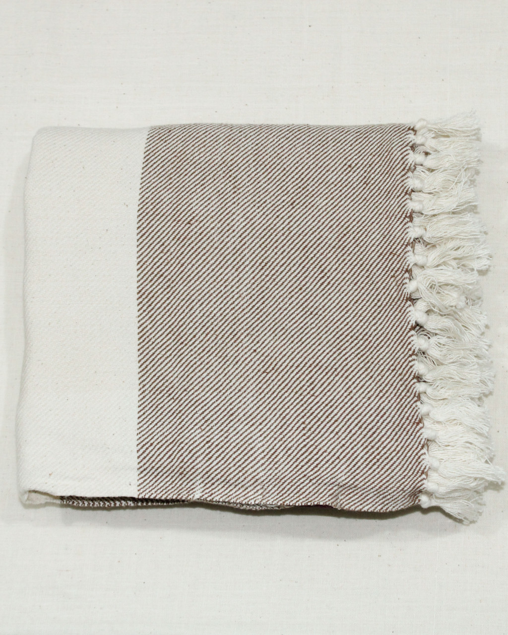 Brown and White Block Twill Handwoven Beach and Bath Pure Cotton Towel