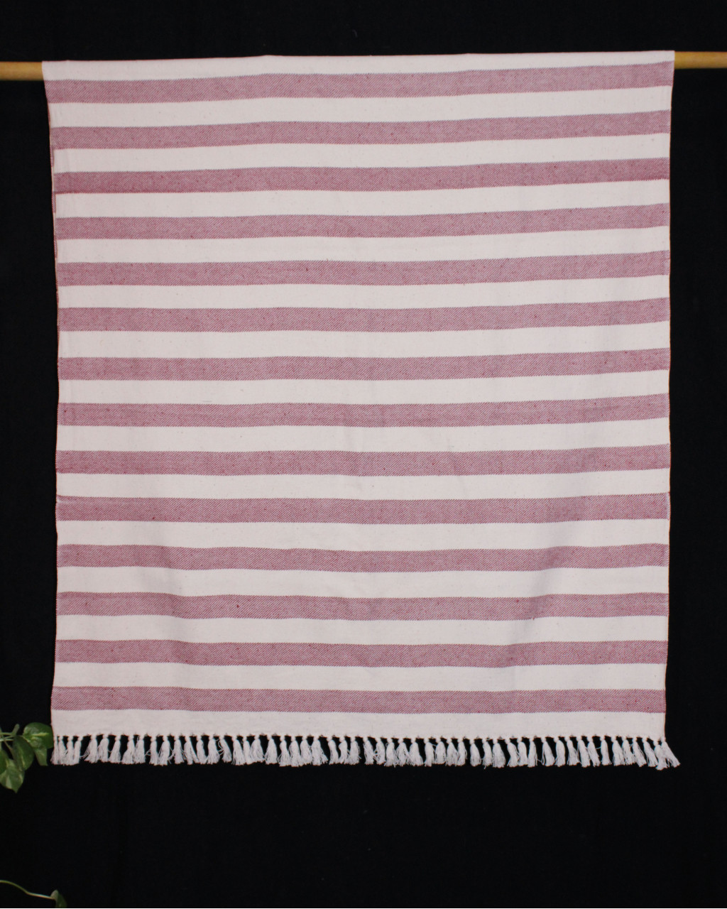 Maroon and White Stripes Twill Handwoven Beach and Bath Pure Cotton Towel