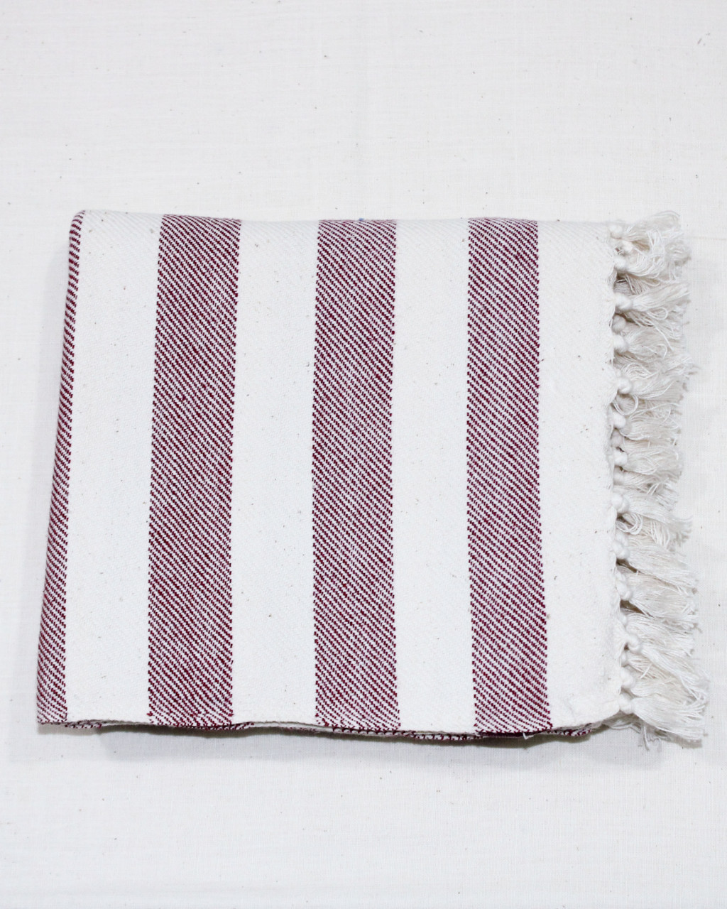 Maroon and White Stripes Twill Handwoven Beach and Bath Pure Cotton Towel