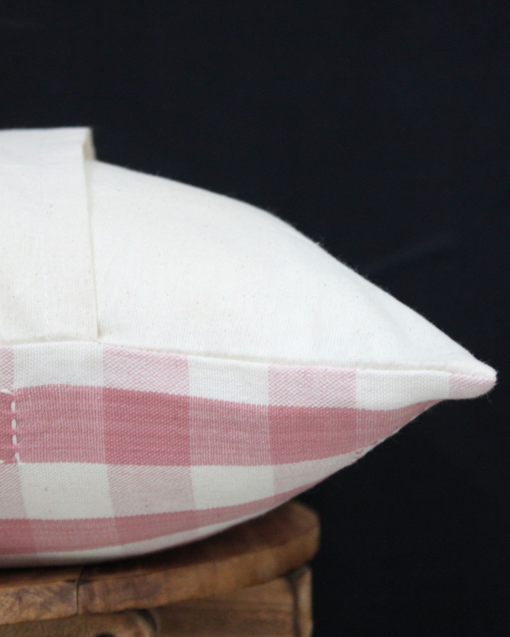 (1306) Cotton Azo-free dyed cushion cover from Maheshwar - Baby pink, white, checks