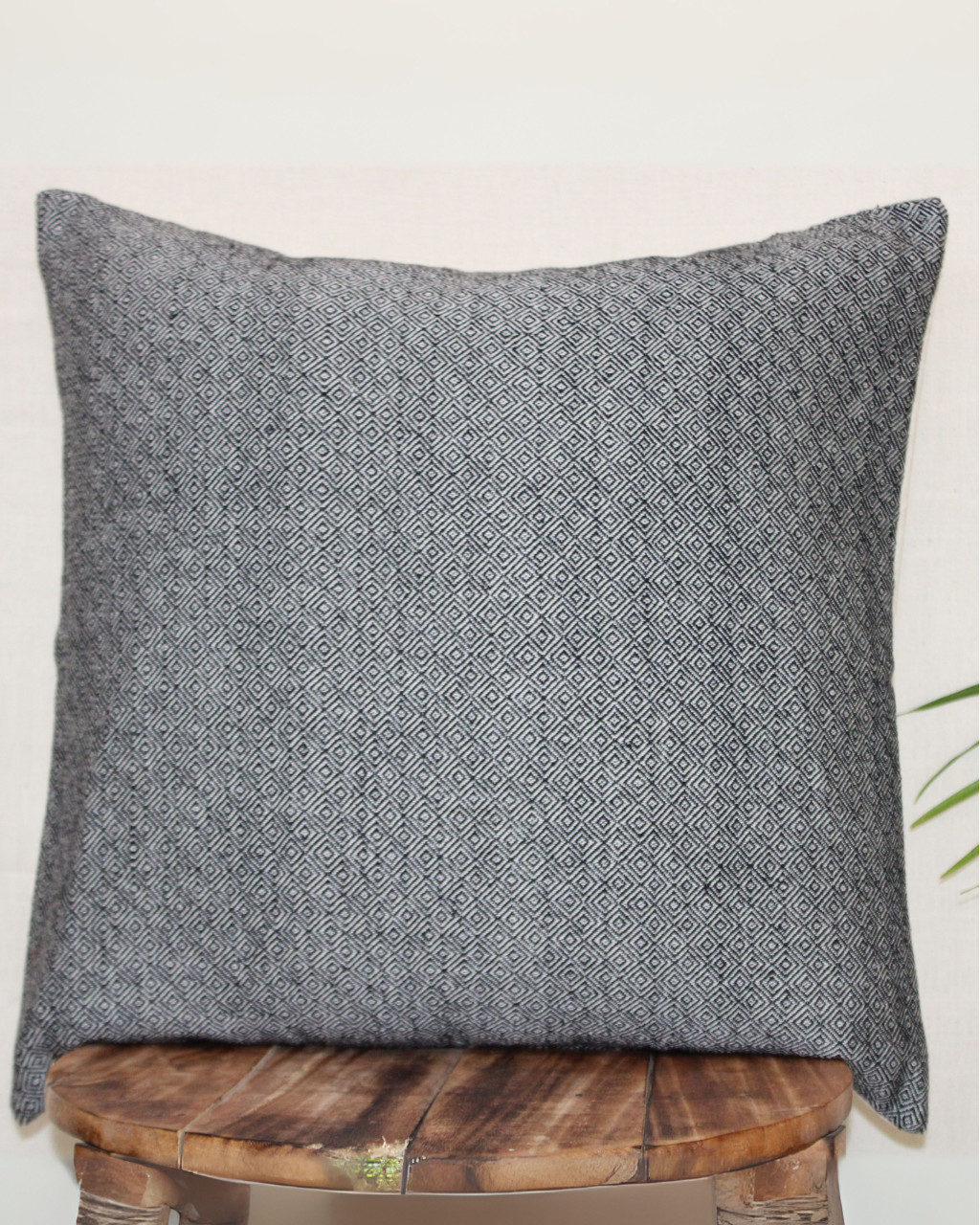 (1307) Cotton and kala cotton Azo-free dyed cushion cover from Maheshwar - Black, textured