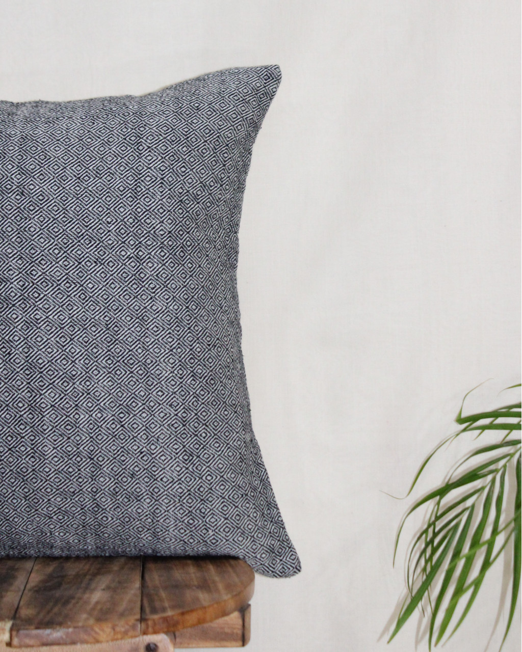 (1307) Cotton and kala cotton Azo-free dyed cushion cover from Maheshwar - Black, textured