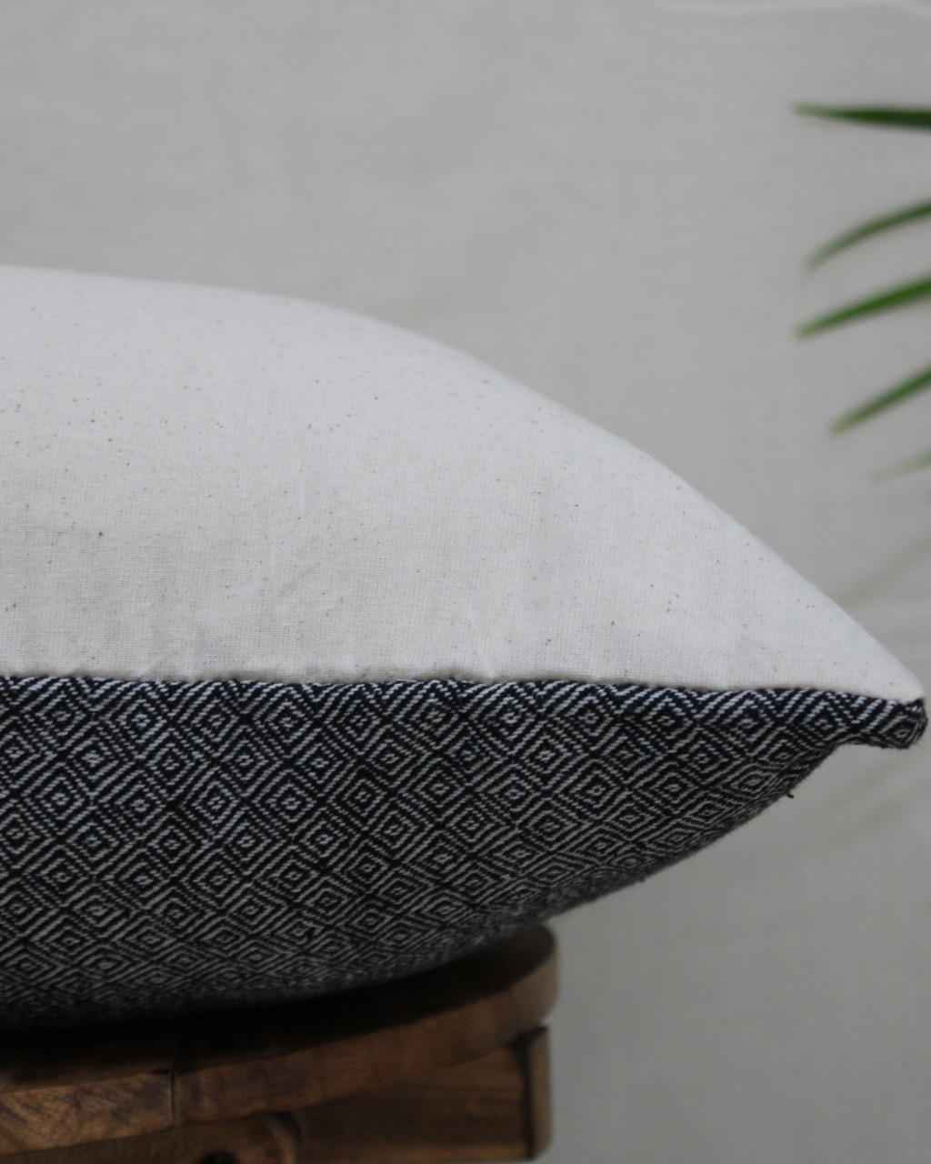 (1307) Cotton and kala cotton Azo-free dyed cushion cover from Maheshwar - Black, textured