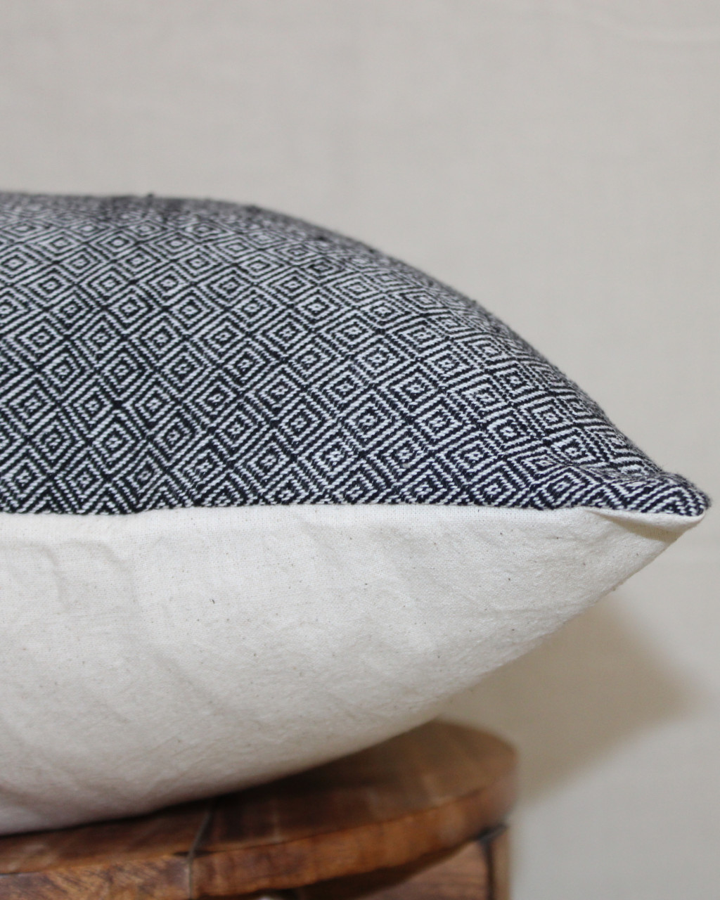 (1307) Cotton and kala cotton Azo-free dyed cushion cover from Maheshwar - Black, textured