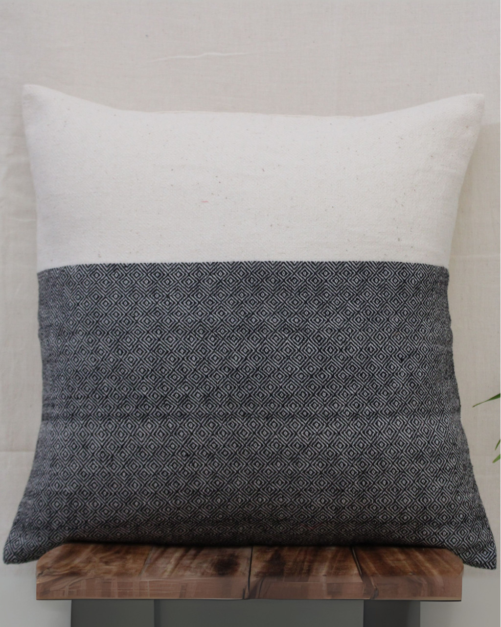 (1308) Cotton Azo-free dyed cushion cover from Maheshwar - Black, white, textured