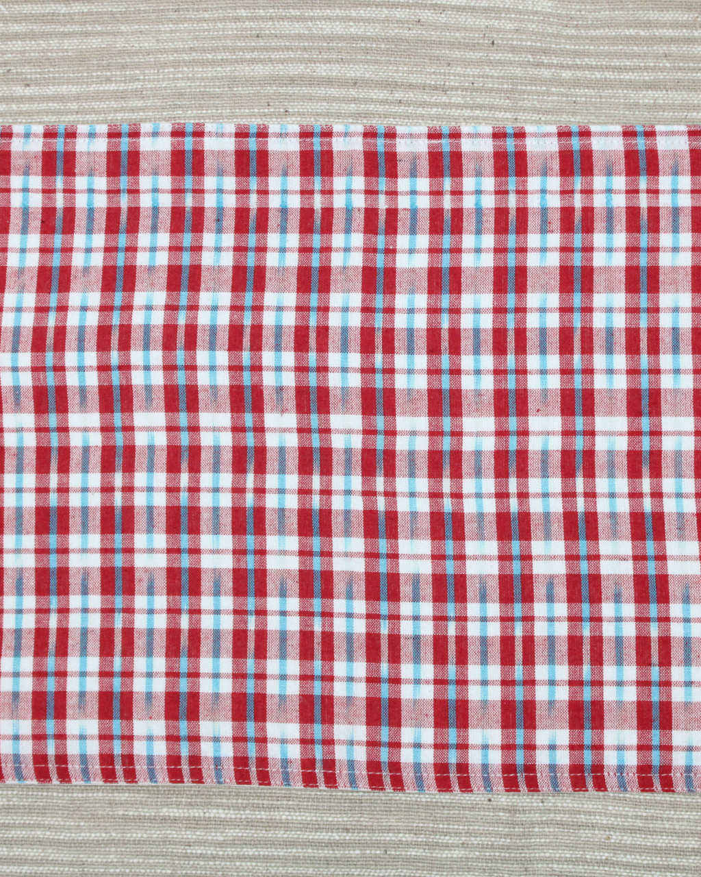 (1311) Cotton Azo-free dyed place mat from Maheshwar - Red, white, checks, sky blue