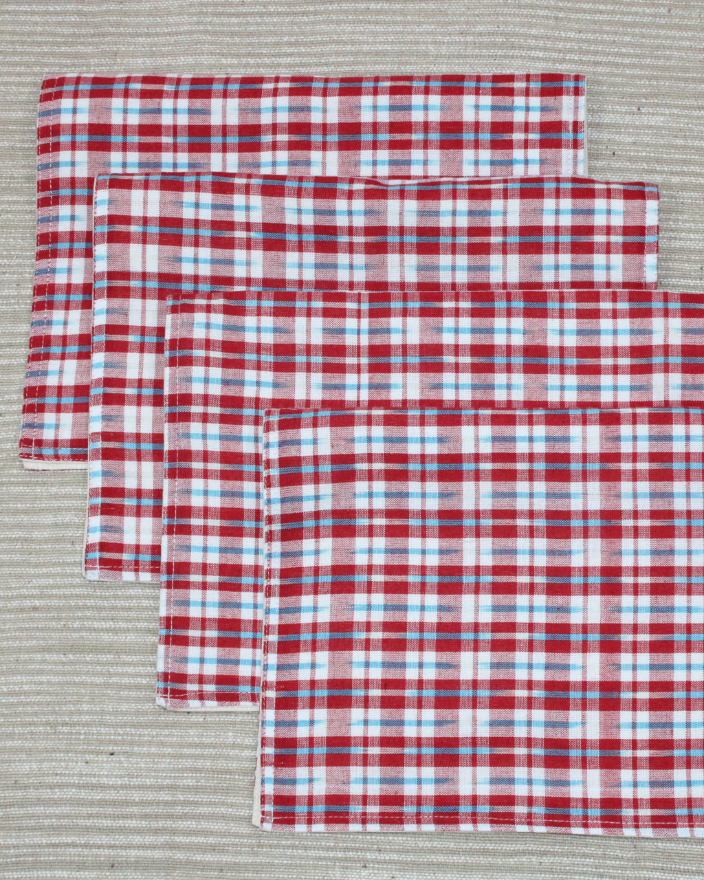 (1311) Cotton Azo-free dyed place mat from Maheshwar - Red, white, checks, sky blue
