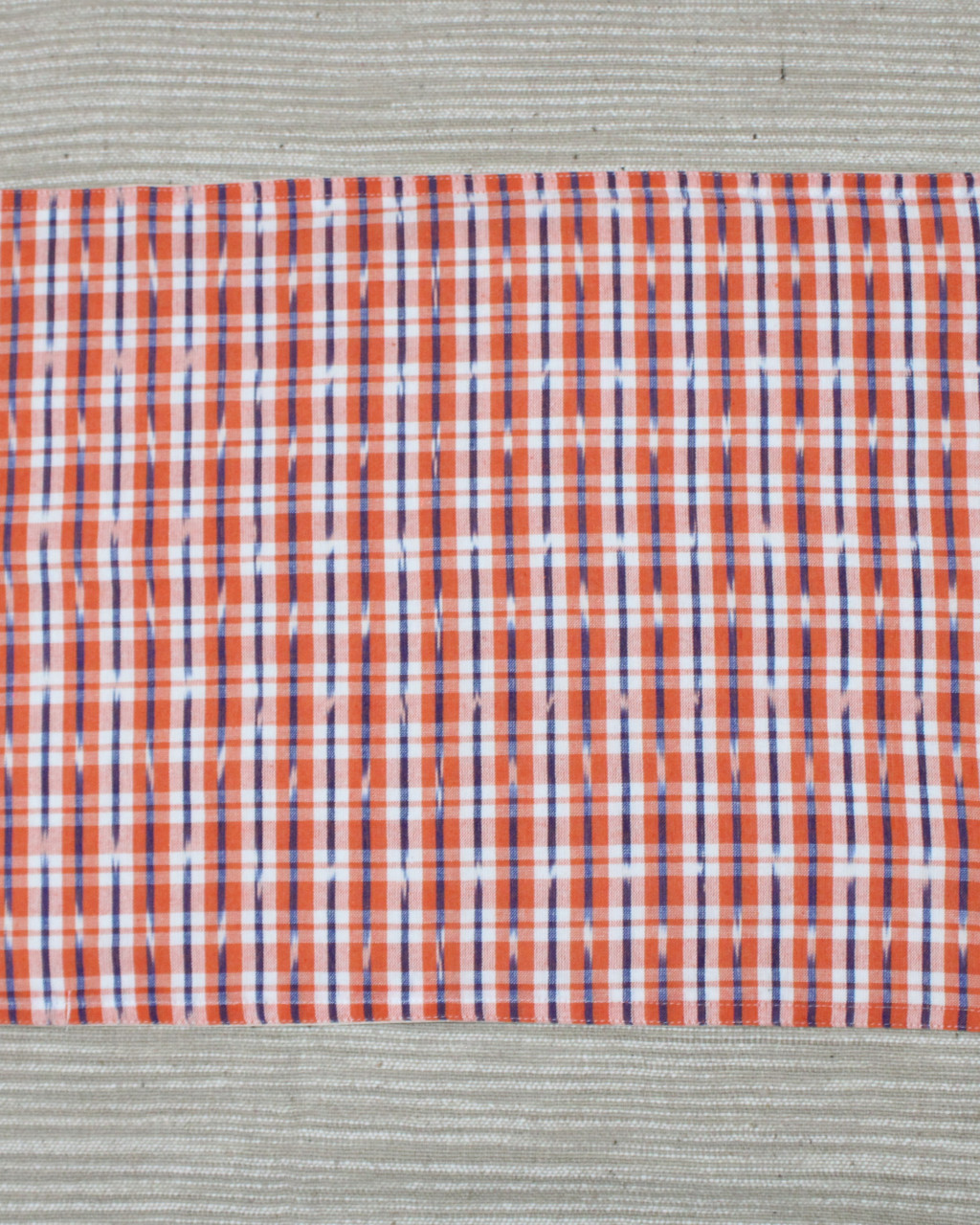 (1321) Cotton Azo-free dyed place mat from Maheshwar - Orange, white, indigo, checks