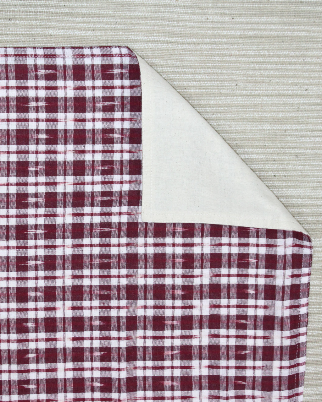 (1323) Cotton Azo-free dyed place mat from Maheshwar - Brown, white, checks