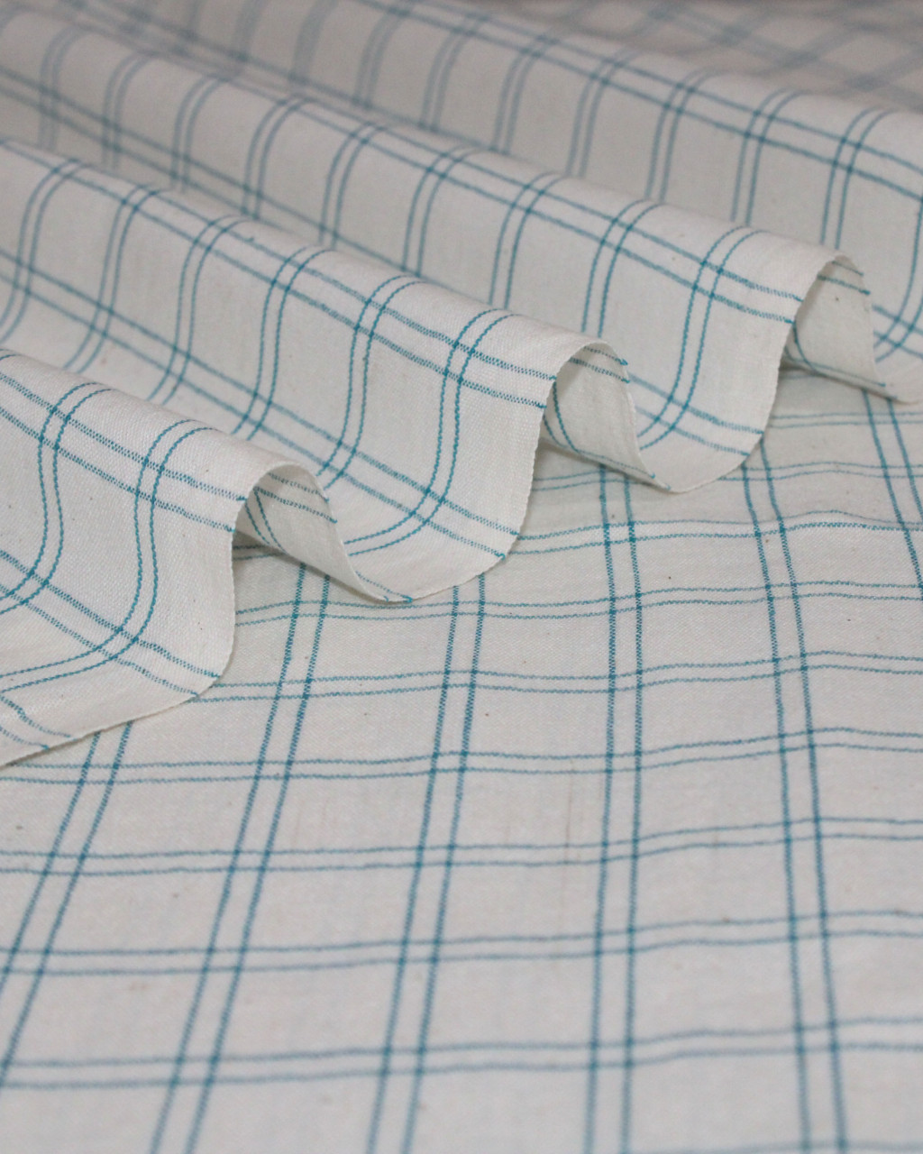 (1527) Cotton Azo-free dyed yardage from Maheshwar - White, green, checks