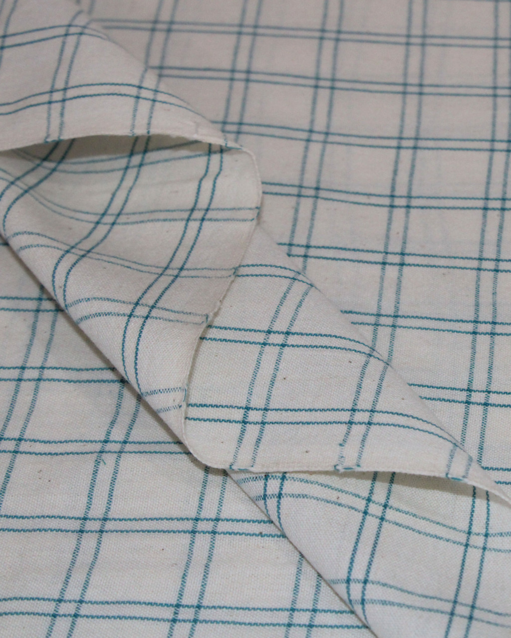 (1527) Cotton Azo-free dyed yardage from Maheshwar - White, green, checks