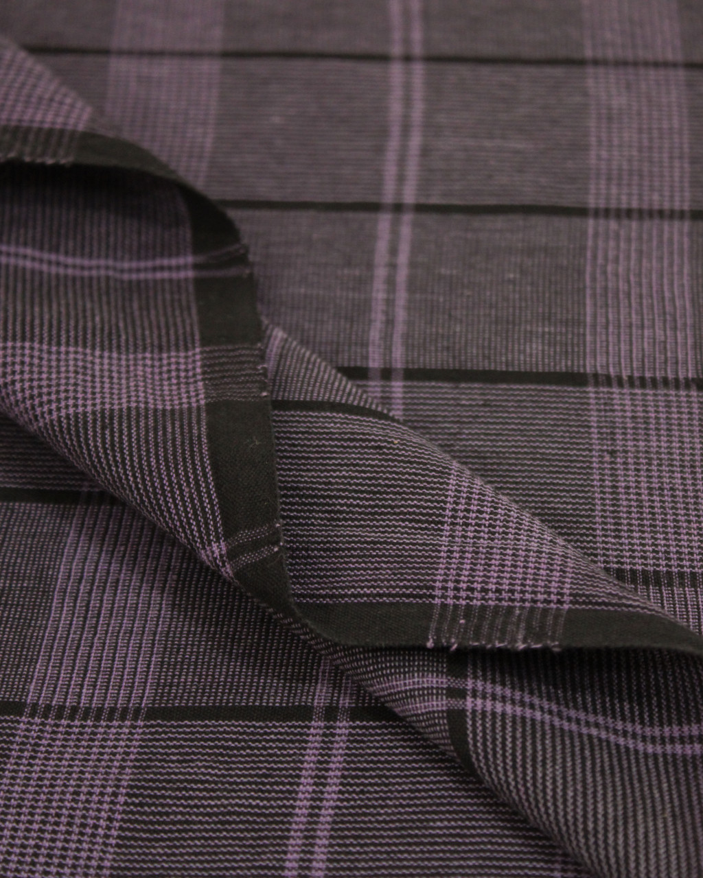 (1528) Cotton Azo-free dyed yardage from Maheshwar - Purple, black, vertical stripes, horizontal stripes, checks