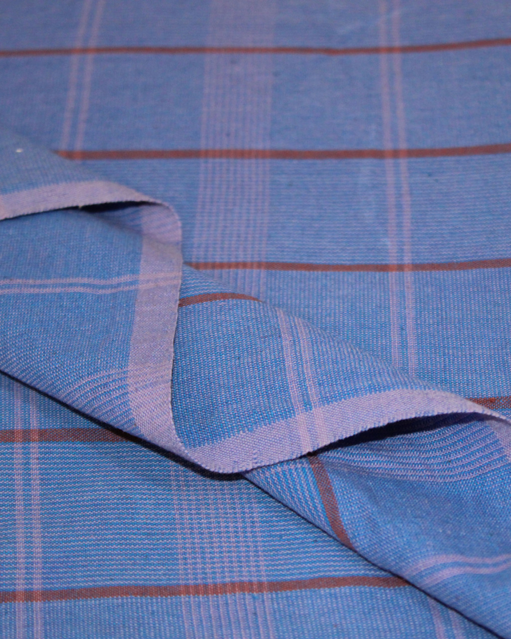 (1568) Cotton Azo-free dyed yardage from Maheshwar - Purple, blue, red, vertical stripes, horizontal stripes, checks