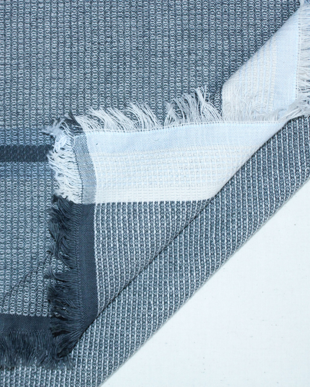 (1753) Cotton Azo-free dyed hand-towel from Maheshwar - Black, sky blue, textured, stripes