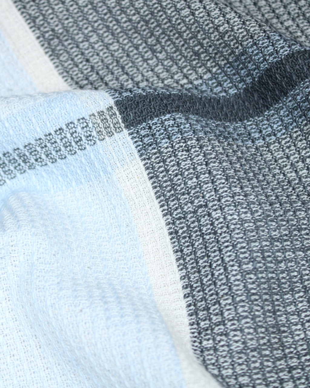 (1753) Cotton Azo-free dyed hand-towel from Maheshwar - Black, sky blue, textured, stripes