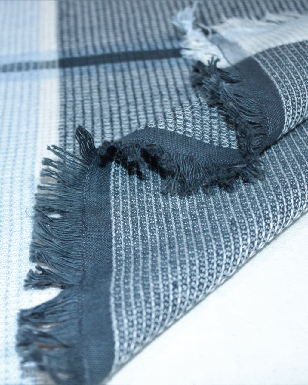 (1753) Cotton Azo-free dyed hand-towel from Maheshwar - Black, sky blue, textured, stripes