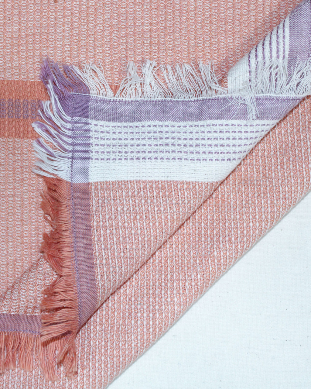 (1766) Cotton Azo-free dyed hand-towel from Maheshwar - Orange, purple, white, stripes, textured