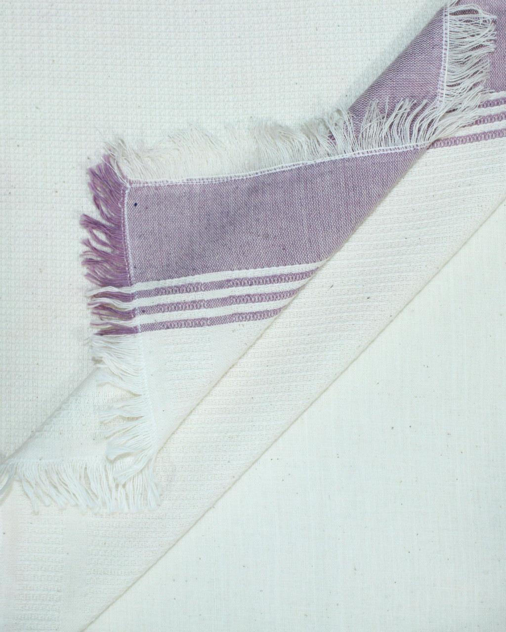 (1767) Cotton Azo-free dyed hand-towel from Maheshwar - White, purple, orange, stripes