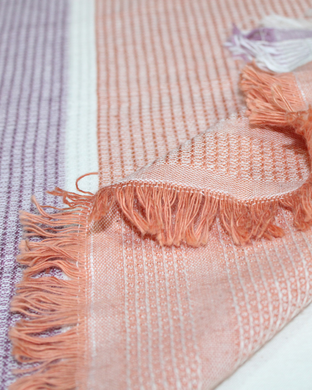 (1768) Cotton and khadi  Azo-free dyed hand-towel from Maheshwar - Orange, purple, white, textured