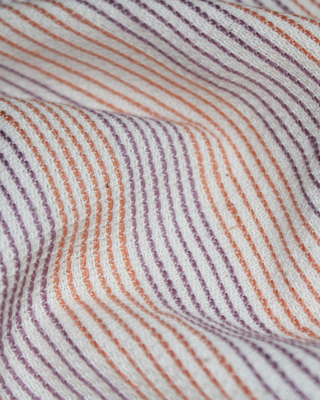 (1769) Cotton Azo-free dyed hand-towel from Maheshwar - Orange, purple, white, stripes, textured