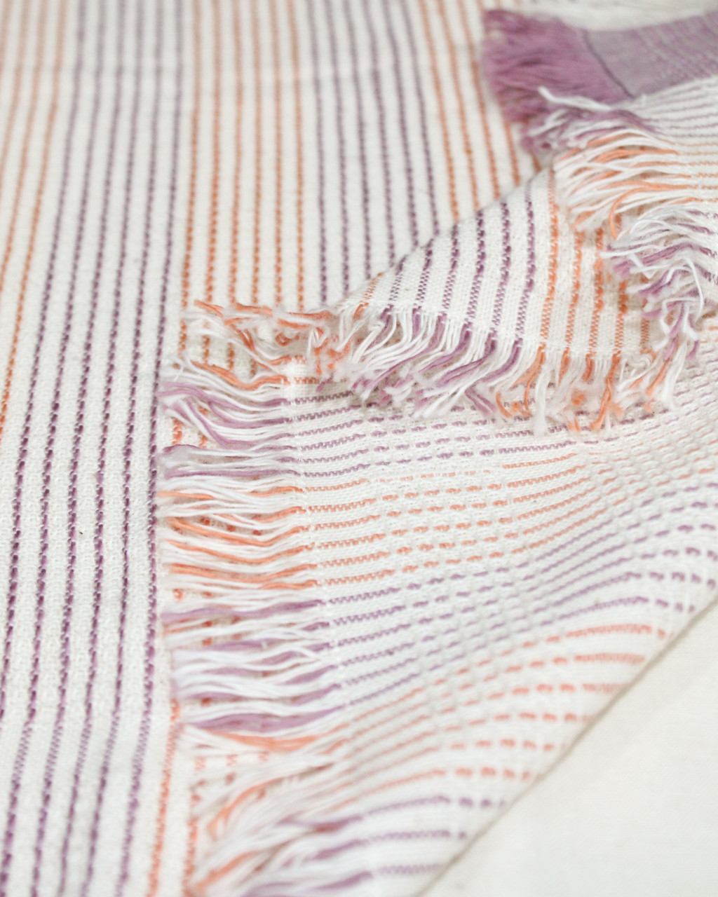 (1769) Cotton Azo-free dyed hand-towel from Maheshwar - Orange, purple, white, stripes, textured