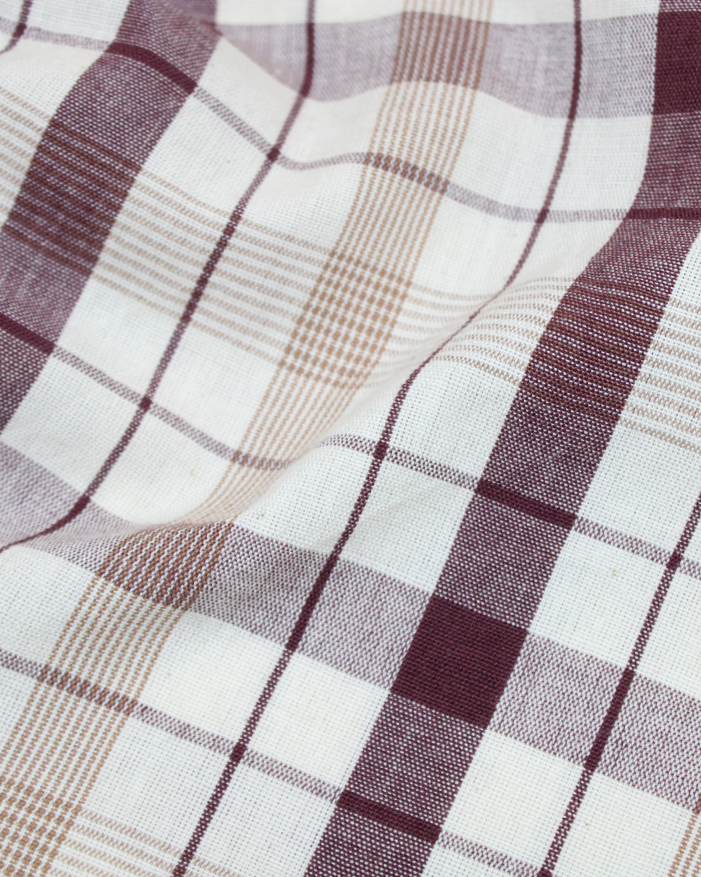 (1949) Cotton Azo-free dyed yardage from Maheshwar - White, dark brown, checks, stripes
