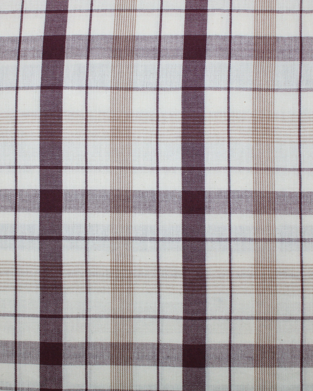 (1949) Cotton Azo-free dyed yardage from Maheshwar - White, dark brown, checks, stripes