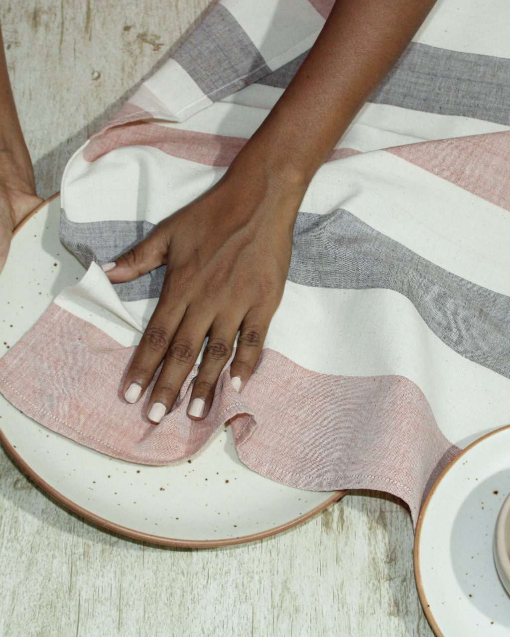(1983) Cotton Azo-free dyed kitchen towel from Maheshwar - Light orange, brown, white, stripes
