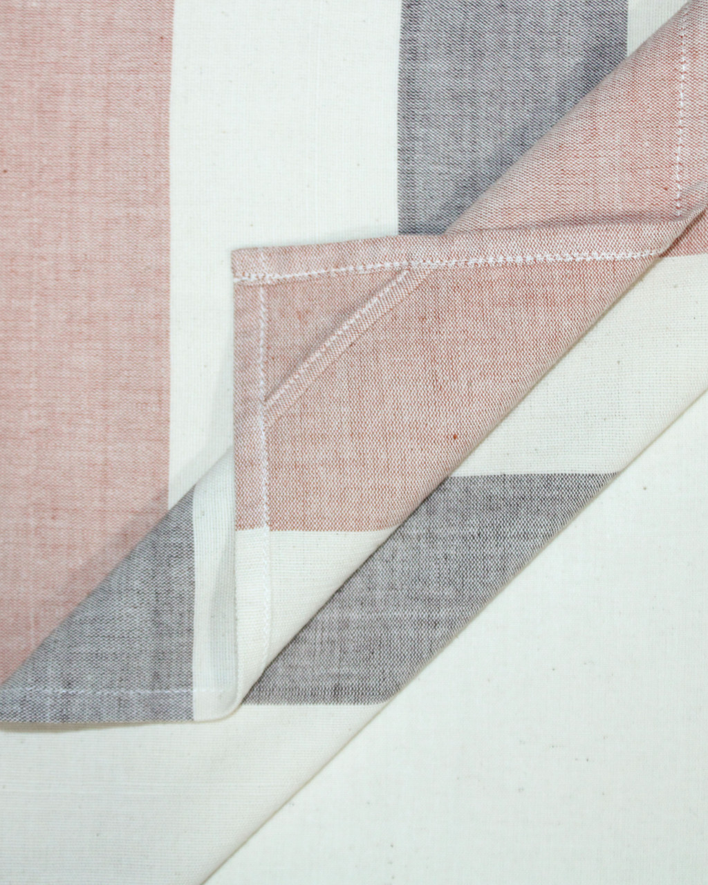 (1983) Cotton Azo-free dyed kitchen towel from Maheshwar - Light orange, brown, white, stripes