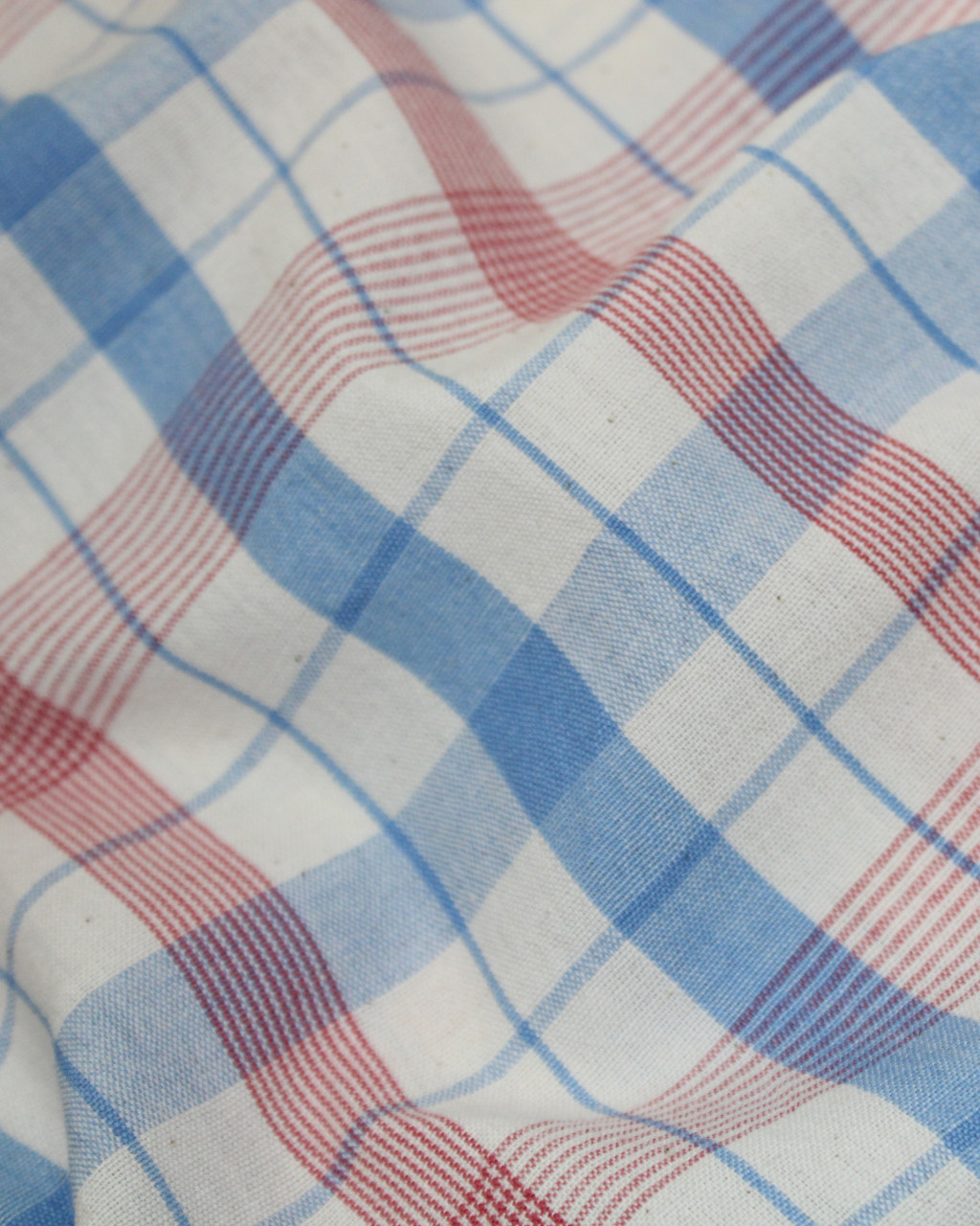 (1985) Cotton Azo-free dyed yardage from Maheshwar - White, sky blue, pink, stripes, checks