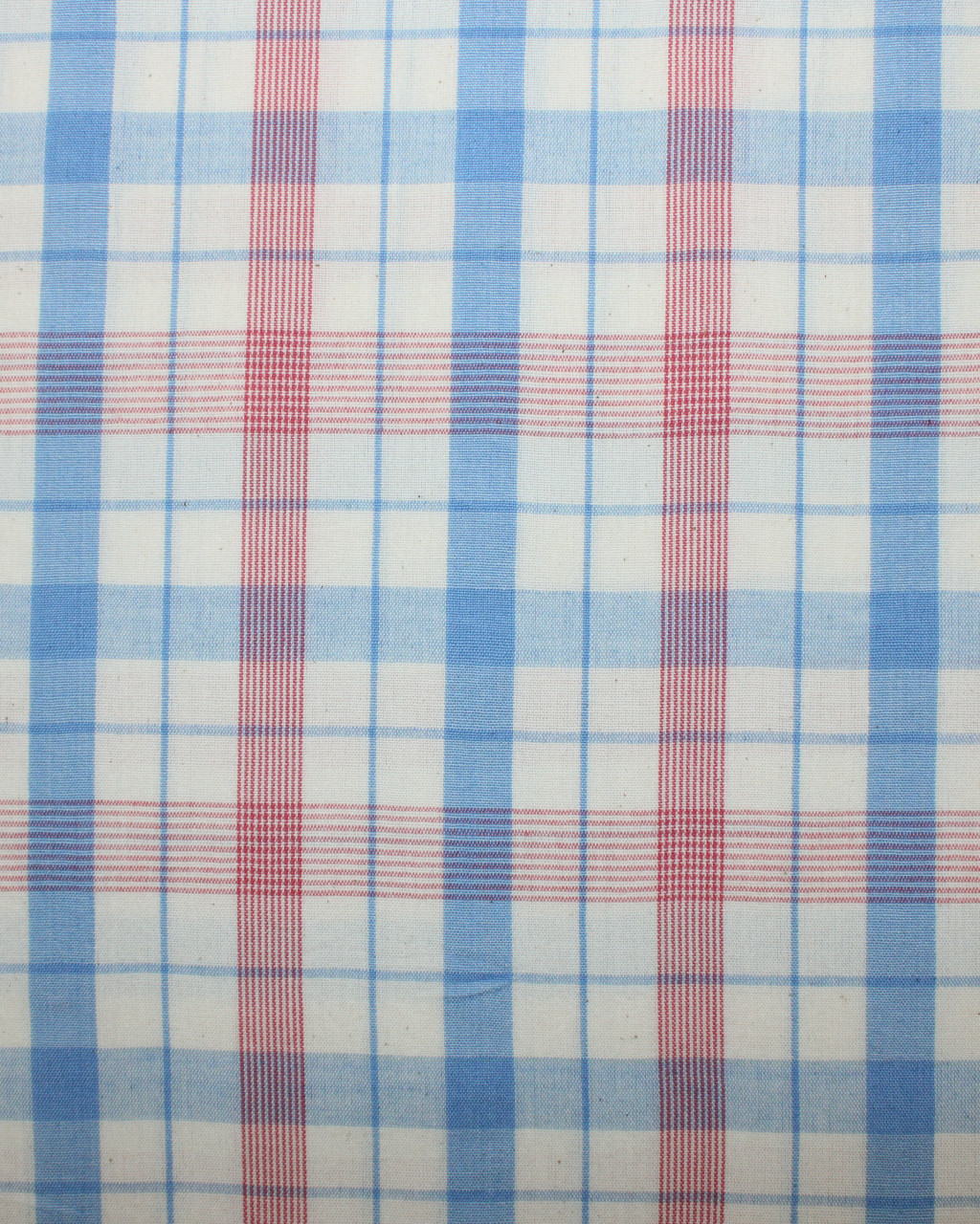 (1985) Cotton Azo-free dyed yardage from Maheshwar - White, sky blue, pink, stripes, checks