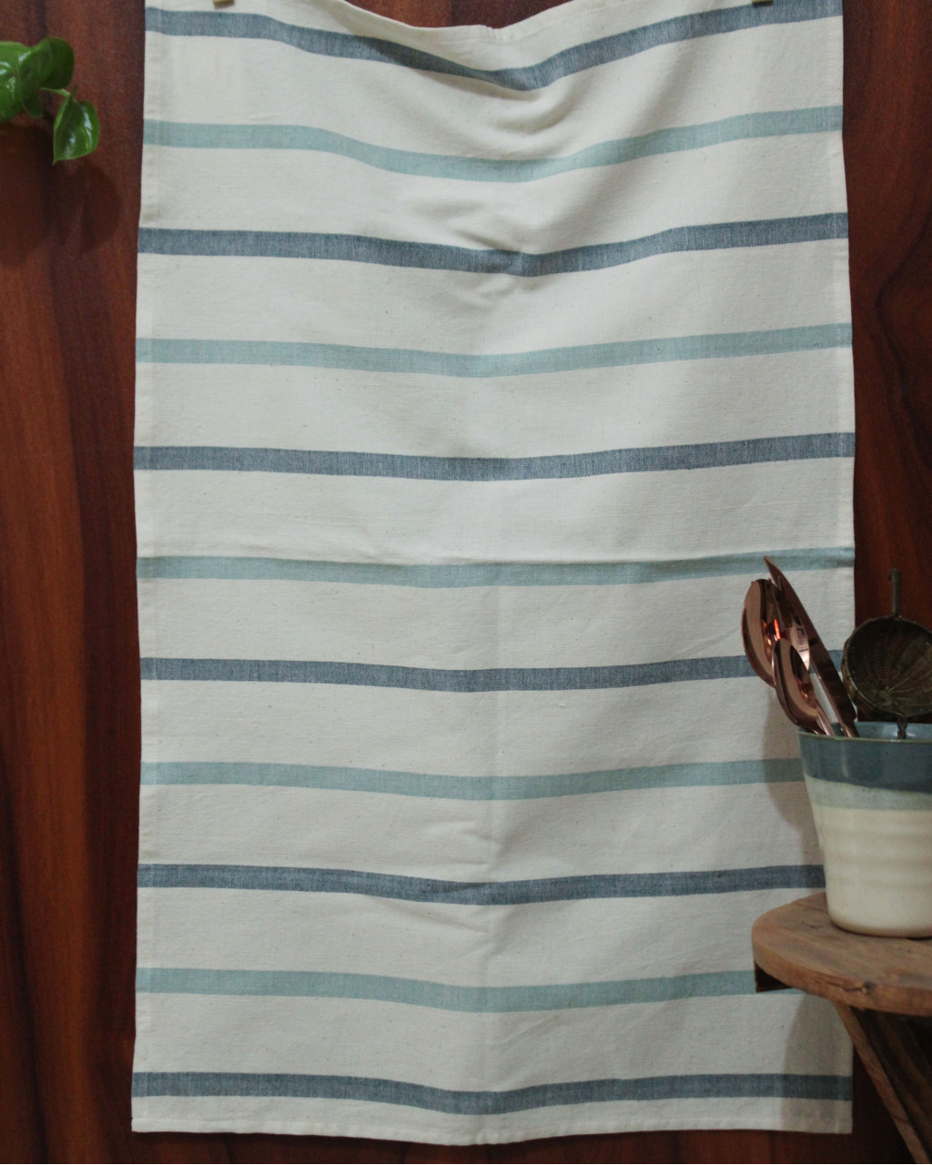 (2006) Cotton Azo-free dyed kitchen towel from Maheshwar - Blue green, sky blue, white, stripes