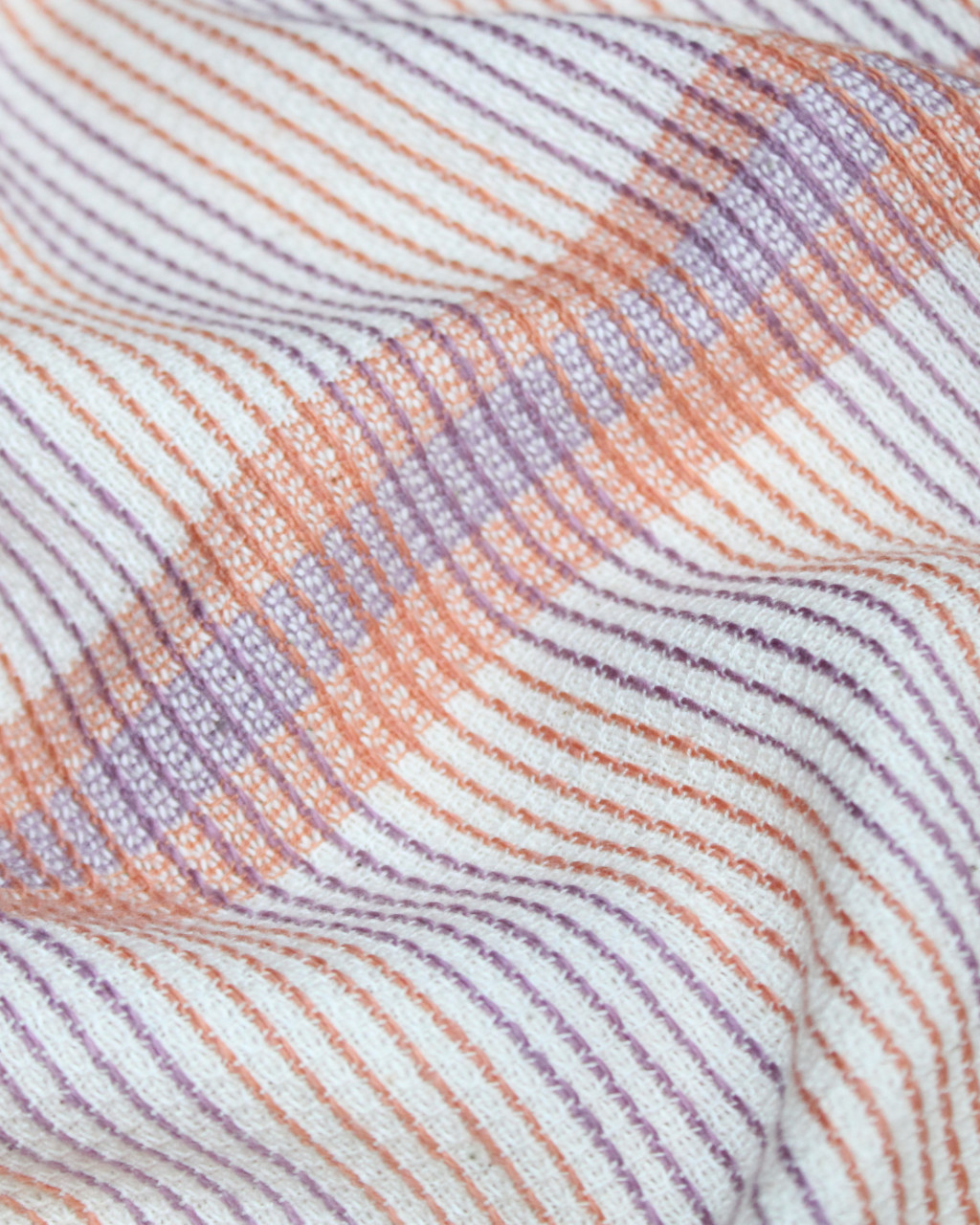 (2086) Cotton Azo-free dyed hand-towel from Maheshwar - Orange, purple, white, pinstripes, stripes
