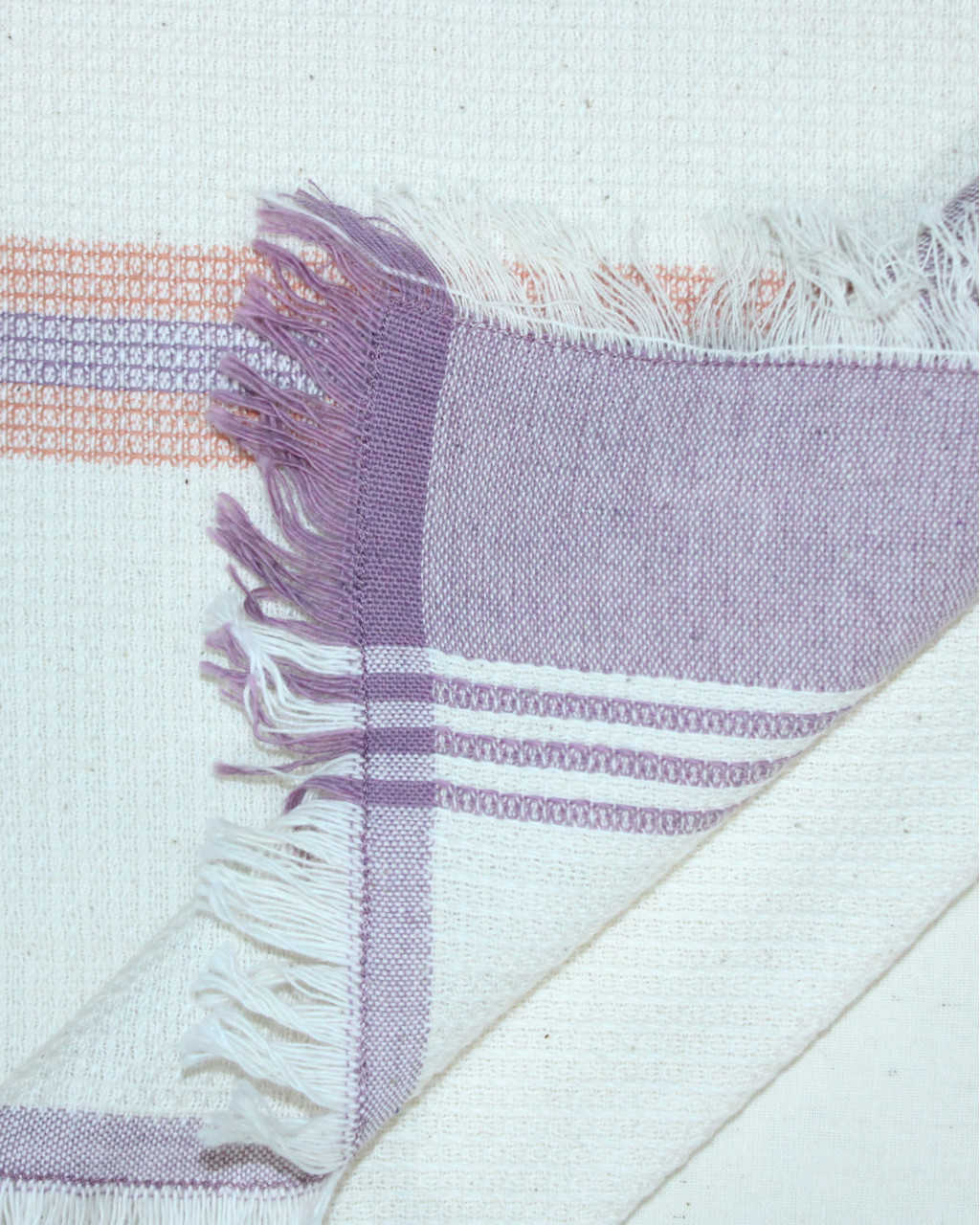 (2087) Cotton Azo-free dyed hand-towel from Maheshwar - White, orange, purple, stripes