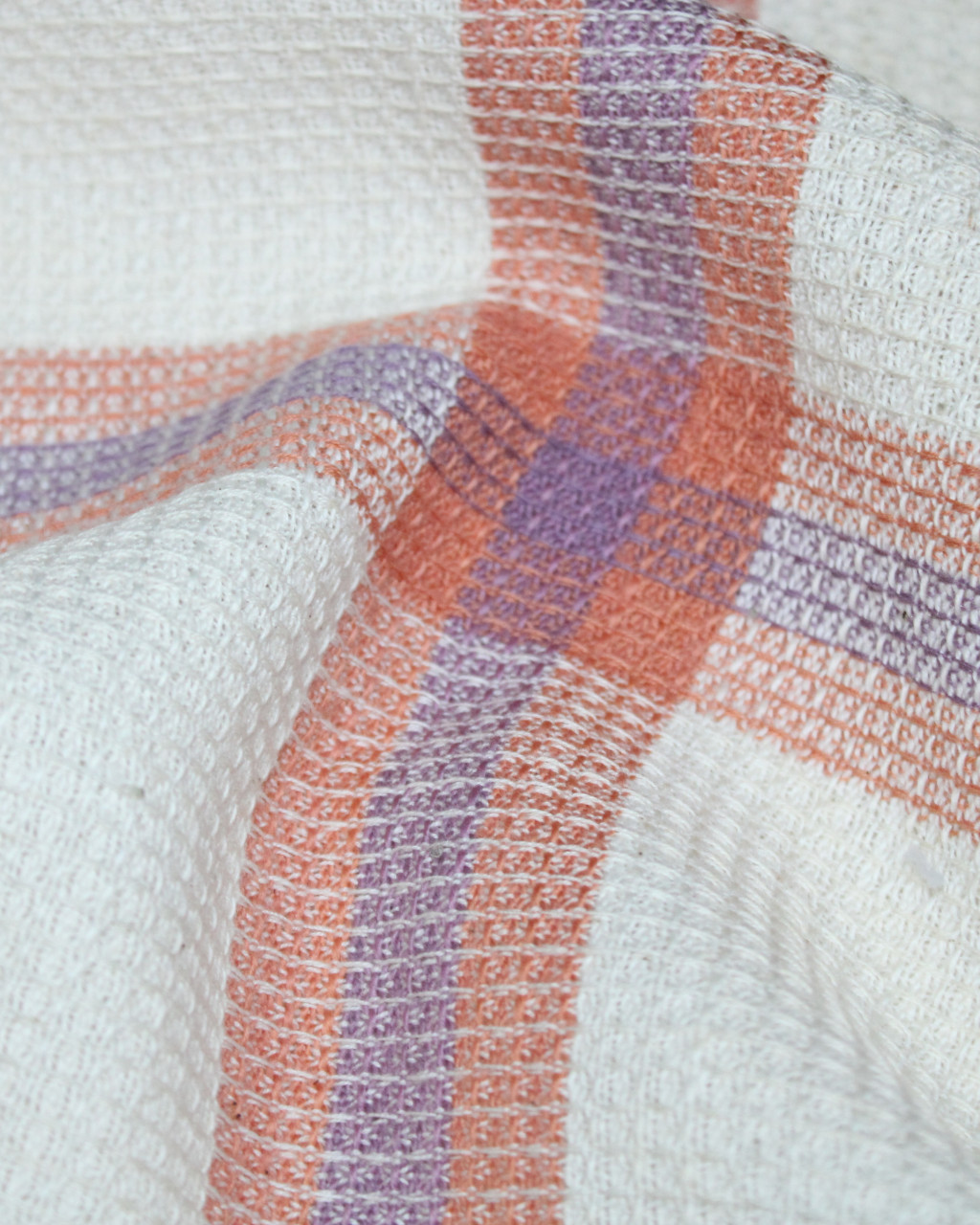 (2087) Cotton Azo-free dyed hand-towel from Maheshwar - White, orange, purple, stripes