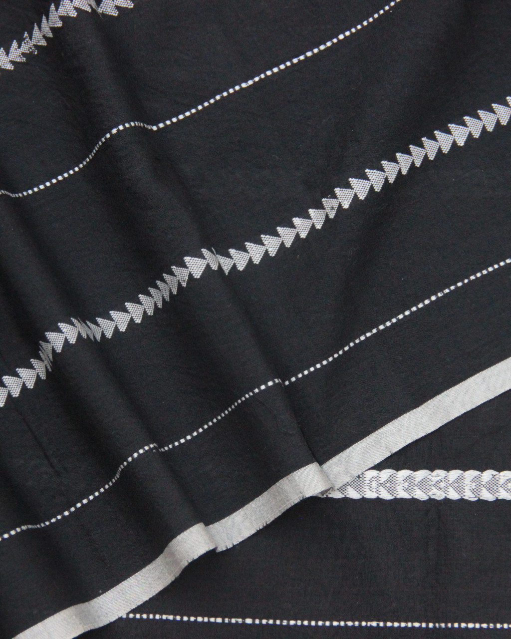 (184) Cotton Azo free dyed Maheshwari yardage with Dobby work - Black