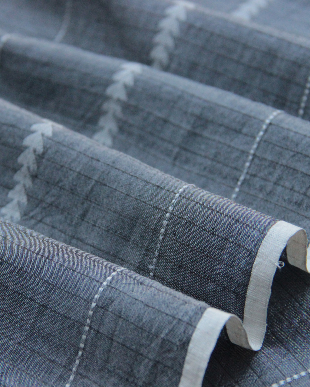 (185) Cotton, mulberry silk, zari Azo free dyed Maheshwari yardage with Dobby work - Dark grey, horizontal stripes