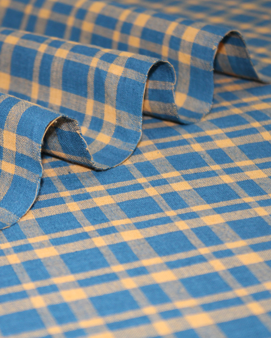 (1912) Cotton Azo-free dyed yardage from Murshidabad - Blue green, yellow, checks, stripes