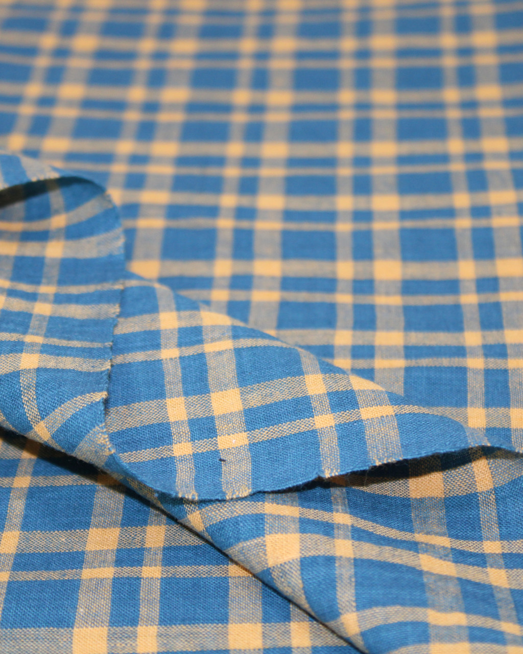 (1912) Cotton Azo-free dyed yardage from Murshidabad - Blue green, yellow, checks, stripes