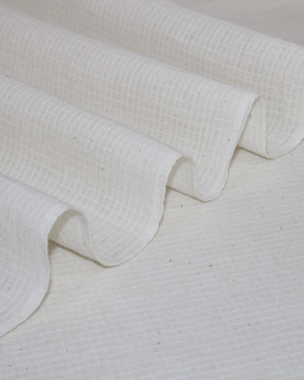 (742) Cotton undyed yardage from Murshidabad - White, textured, checks
