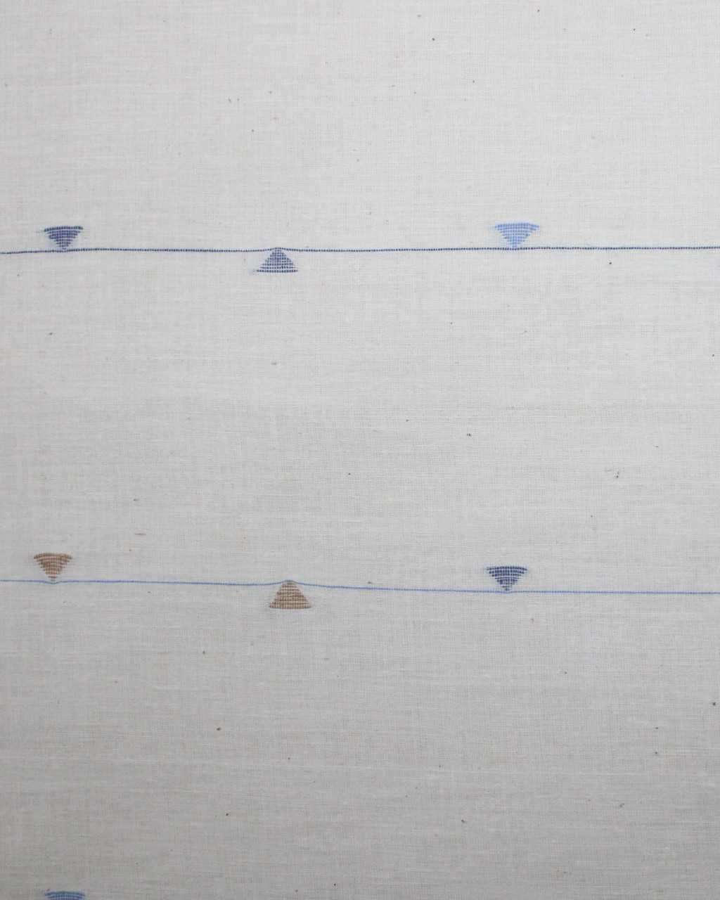 (1548) Cotton and khadi  Azo-free dyed Jamdani yardage from Shantipur with cotton motifs and cotton motifs - White, sky blue, indigo, selvedge, brown, motif