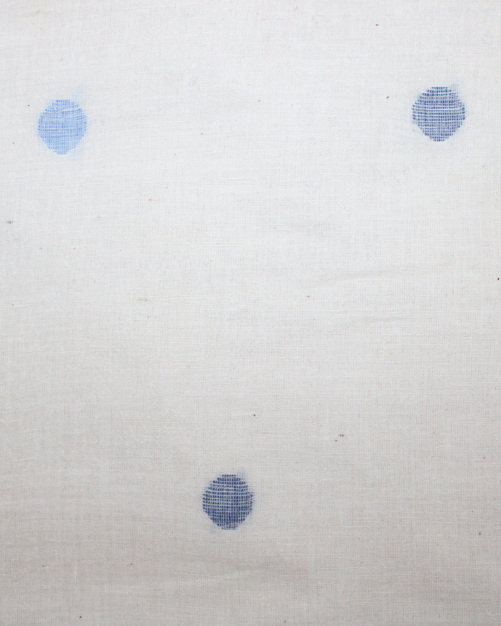 (1647) Cotton and khadi  Azo-free dyed Jamdani yardage from Shantipur with motifs, extra-weft and cotton extra-warp - White, indigo, sky blue, selvedge, motif