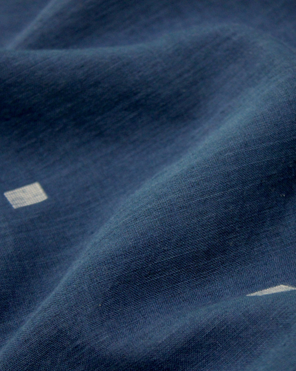 (1975) Cotton and khadi  Azo-free dyed yardage from Shantipur with cotton motifs and cotton motifs - Indigo, white, motif